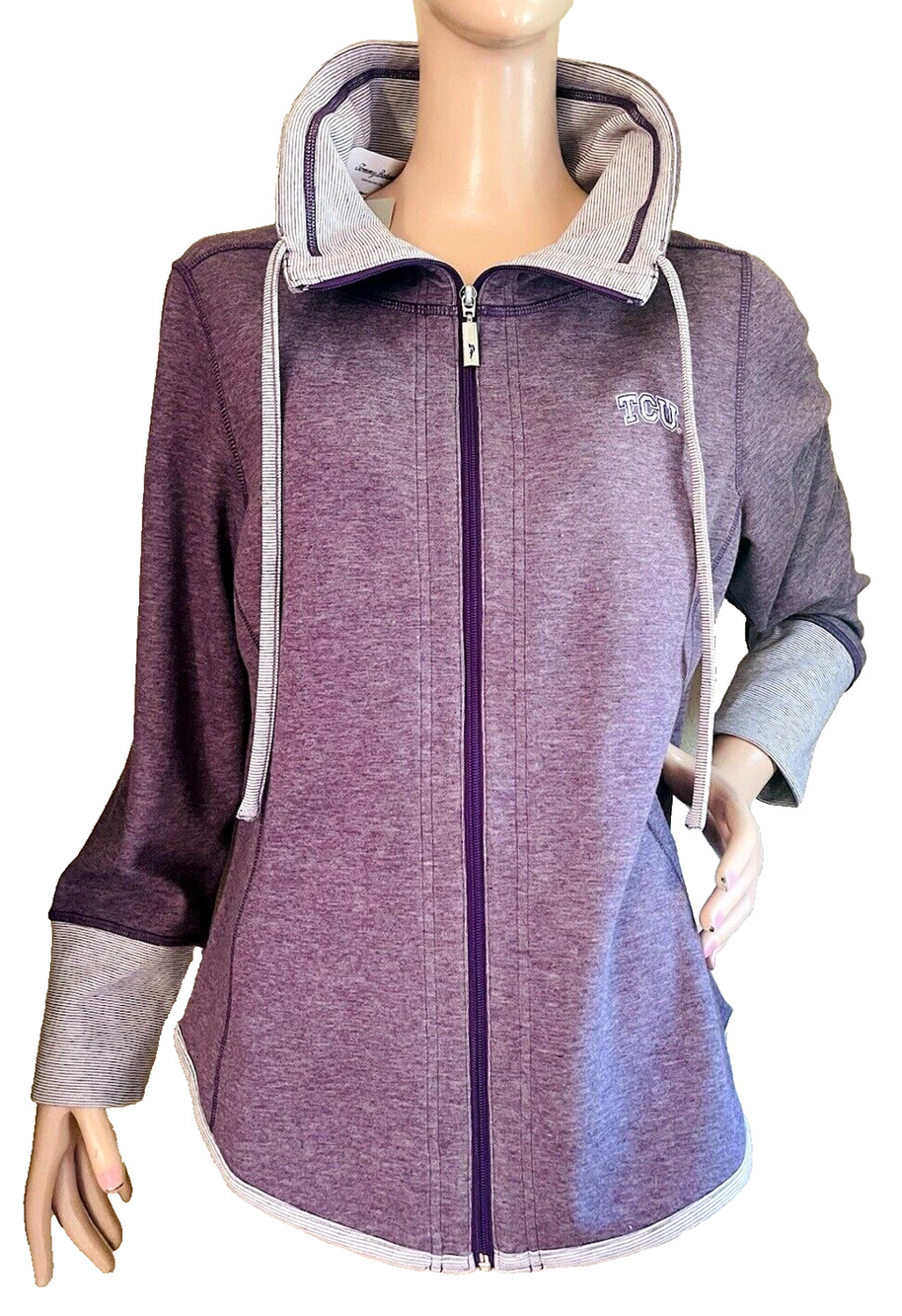 TCU Tommy Bahama Women L Jacket Purple Horned Frogs Sun Fade Athleisure Full Zip